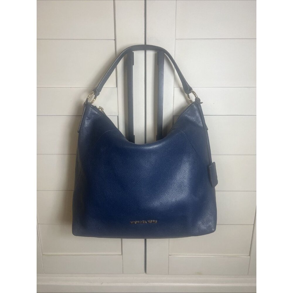 Michael Kors Karson Large Navy Blue Shoulder Bag Leather Hobo Style Purse